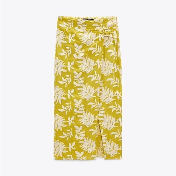 ZARA LEAF EMBROIDERED MIDI SKIRT - Picture 4 of 6